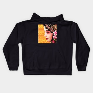 Chinese Opera Star with Yellow & Orange Traditional Floral Pattern- Hong Kong Retro Kids Hoodie
